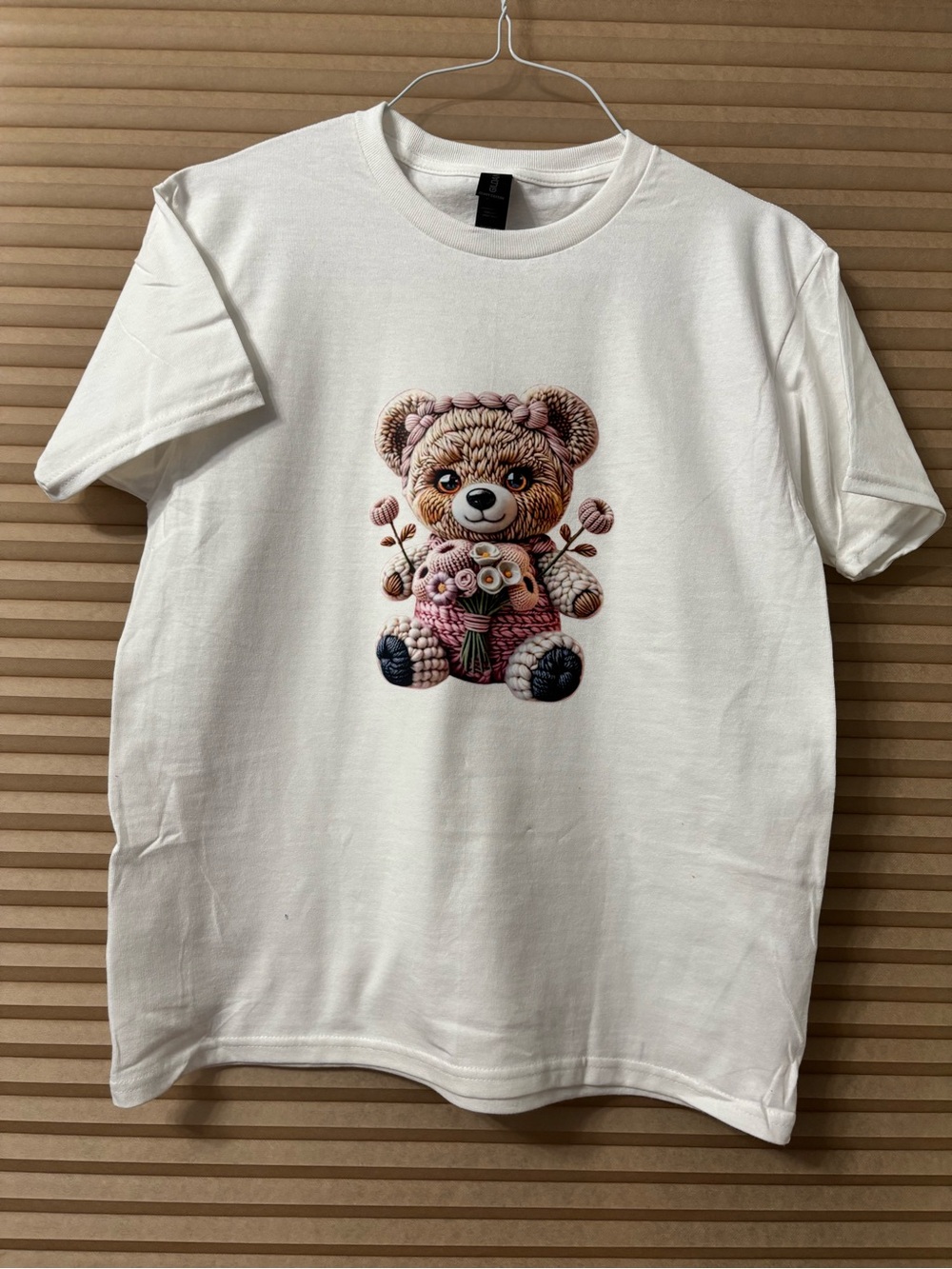 NEW Kids Large White Tee with Cute Teddy Bear Graphic